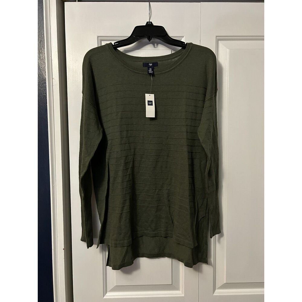 GAP Women's Olive Green Textured Stripe Long Sleeve Knit Sweater Size M NWT